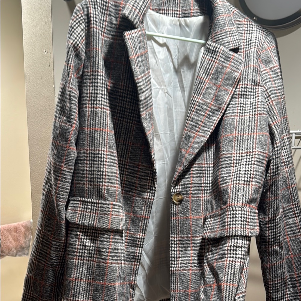 Classic Plaid Blazer - Black, White, and Red